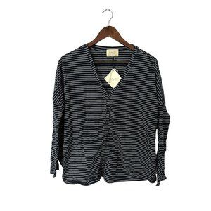 BNDI sz small oversized button front‎ navy striped top